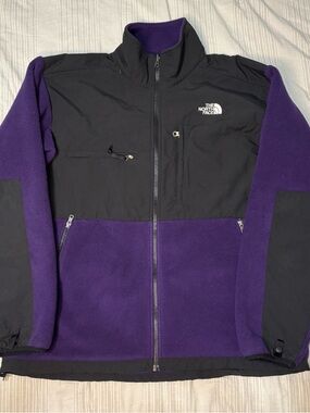 The North Face Purple Fleece Jacket Purple Black Logo Patch Mens XL